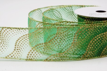 Groen glitterlint met golvend stippenpatroon_KW0475G-15
